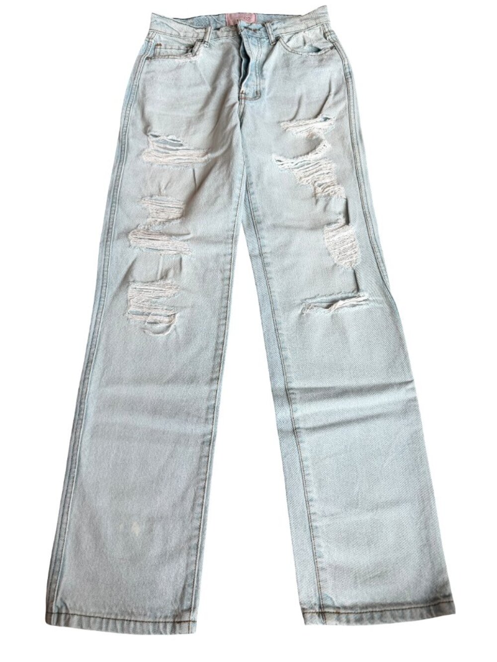 Revice High Waisted Straight Leg Jeans Distressed Denim Light Wash Size 26 Women